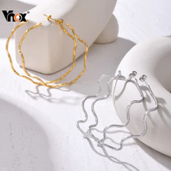 Brincos Ondulados Em Forma De C Banhados A Ouro 18k Vnox , Joias Elegantes De Orelha Exageradas Da Moda Temperamento À P