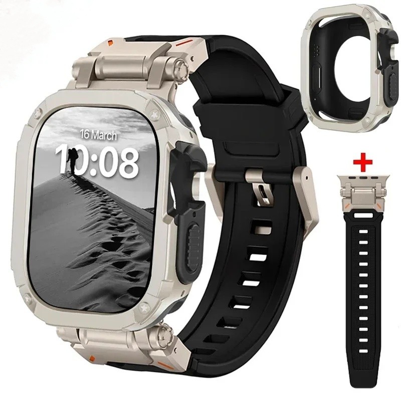 Silicone Luxo Pulseira+2 em 1 Protetora Case Kit Para Apple Watch 10 11 46mm 44m