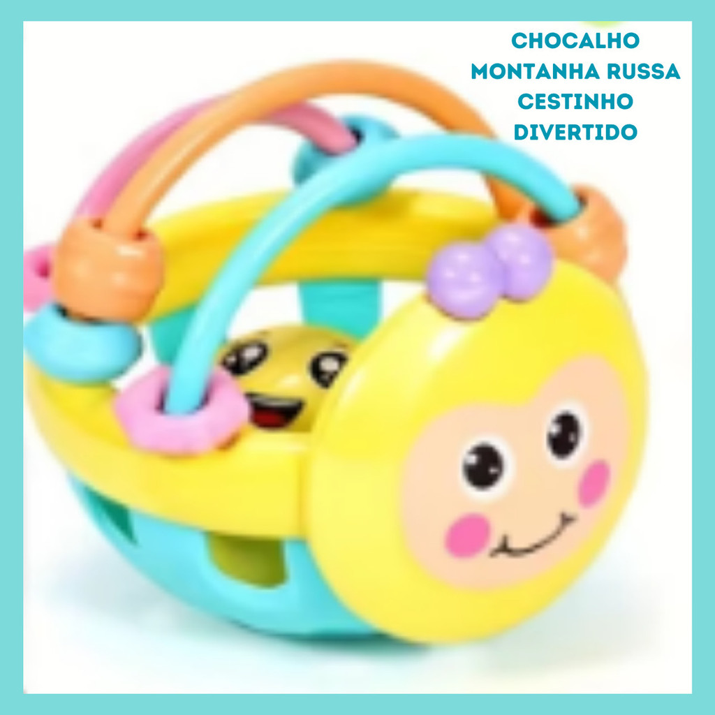 Brinquedo Sensorial de Bebê Bola Cestinho Mordedor Chocalho Macio Abelhinha