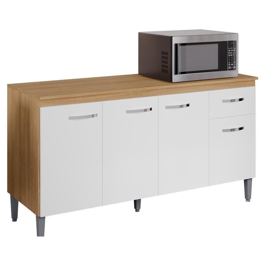 Balcão De Cozinha 150cm Gabriela 4 Portas 1 Gaveta Com Tampo Amêndoa/Branco