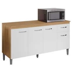 Balcão De Cozinha 150cm Gabriela 4 Portas 1 Gaveta Com Tampo Amêndoa/Branco