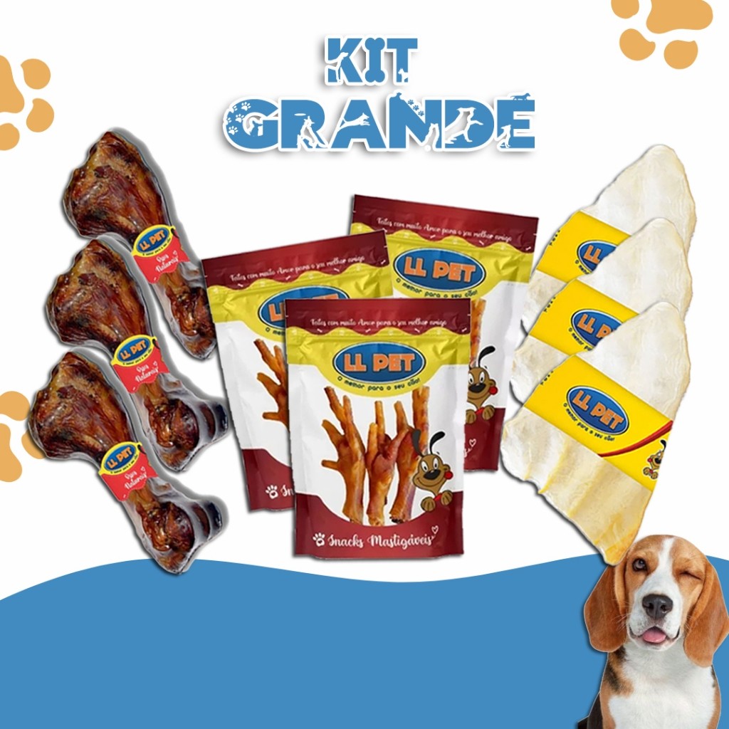 Petiscos Mordedores Snacks Naturais Desidratados LL Pet (Orelha Bovina, Pé de Frango, Úmero Suíno)