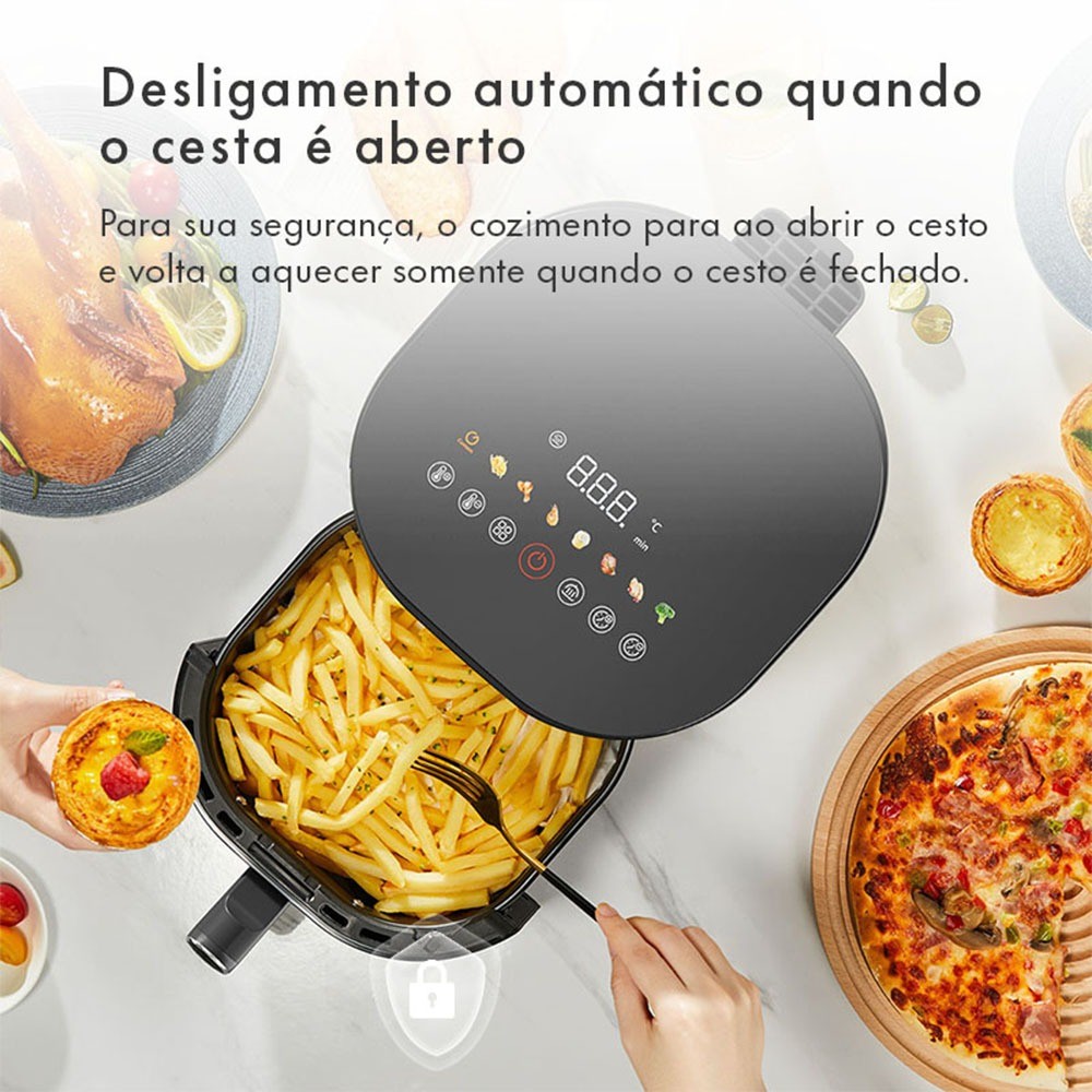 Detalhes do Gaabor Fritadeira Elétrica Sem Óleo 4,2L Queimador Duplo Tela Sensível ao Toque Visor Transparente AF-45T02A
