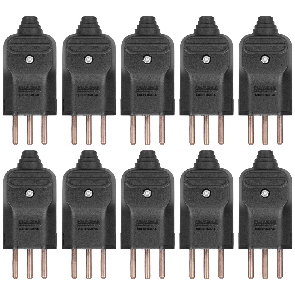 10 Tomada plugue Margirius 2P+1T 10a prensa cabo 3 pinos finos p/ eletrodoméstico extensão