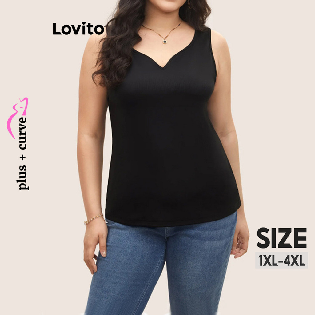 Lovito Plus Size Curva Elegante Liso Cor Sólida Regata Plus Size para Mulher n LNL220 - Women Clothes