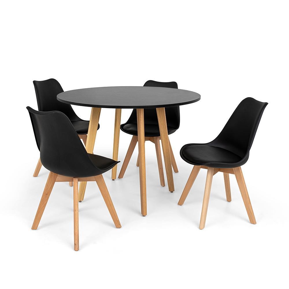 Conjunto Mesa de Jantar Laura 100cm Preta com 4 Cadeiras Eames Wood Leda em Oferta na Shopee