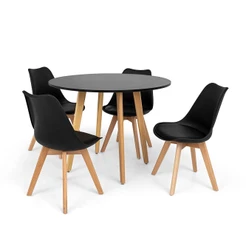 Conjunto Mesa de Jantar Laura 100cm Preta com 4 Cadeiras Eames Wood Leda