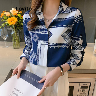 Lovito Blusa casual com estampa de guingão para mulheres LNL59227 em Oferta na Shopee