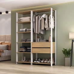 Guarda-Roupas Closet Modulado 135cm 2 Peças com 2 Gavetas e Cabideiro Multimóveis MP4320