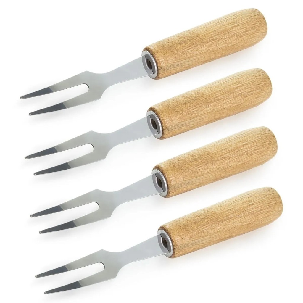 GARFO PARA PETISCO INOX 4 PEÇAS CABO MADEIRA MIMO STYLE