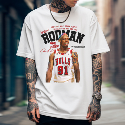 Camiseta Masculina Bulls Rodman Basquete Oversized Estilo De Quadra Retro