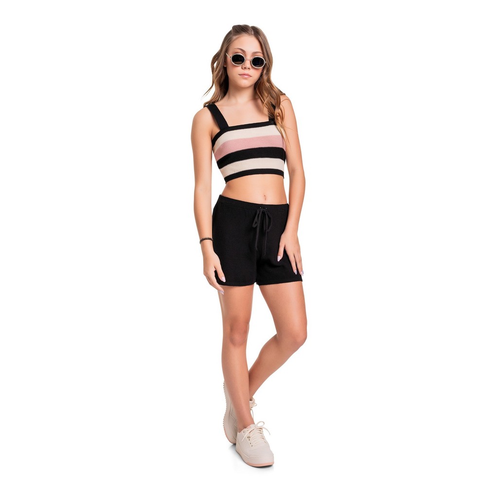Conjunto com Top Cropped e Short em Tricô Juvenil Gloss em Oferta na Shopee