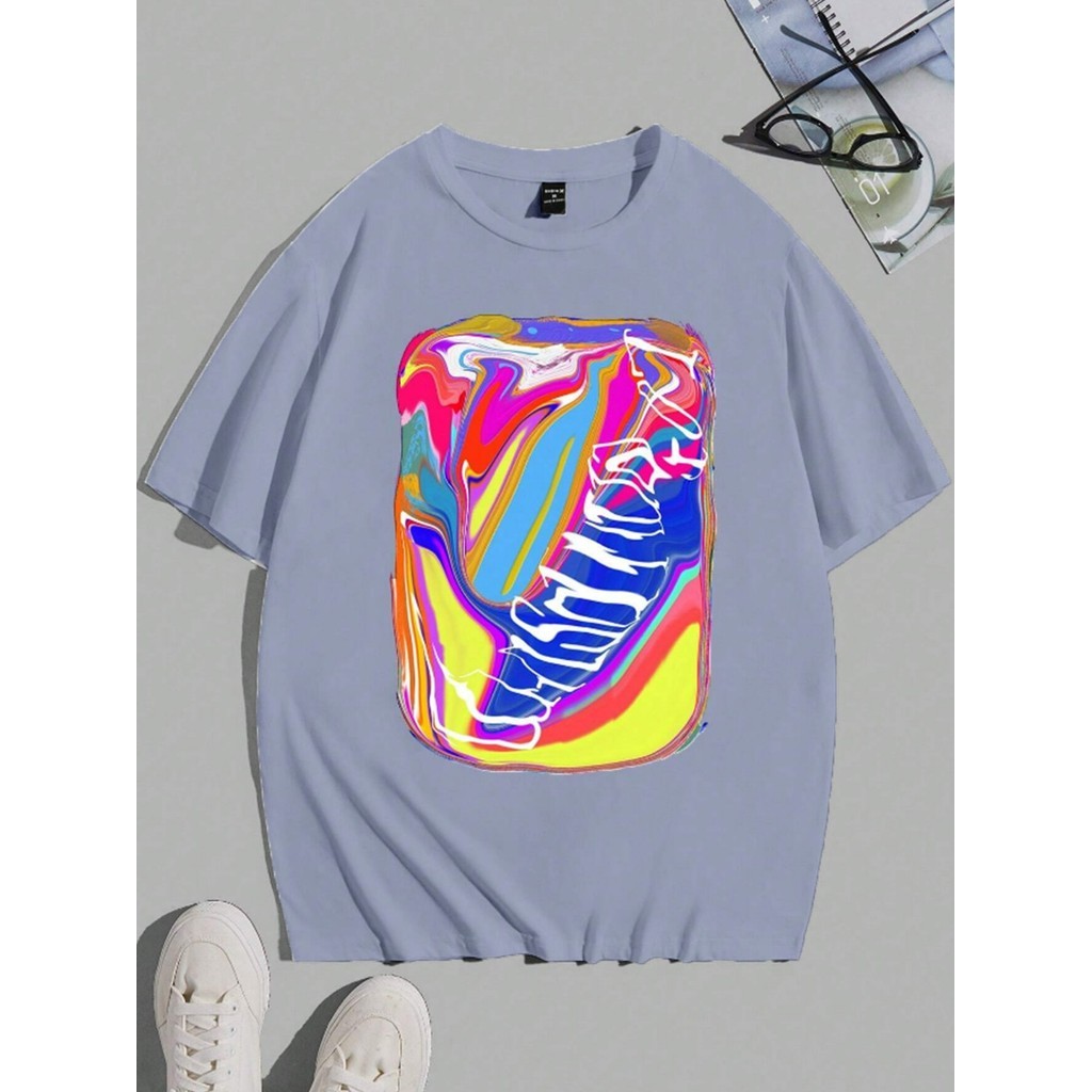 Camiseta Oversized Unissex Tecido Confortável Manga Curta Verão Estampada Colorido Blusa Streetwear