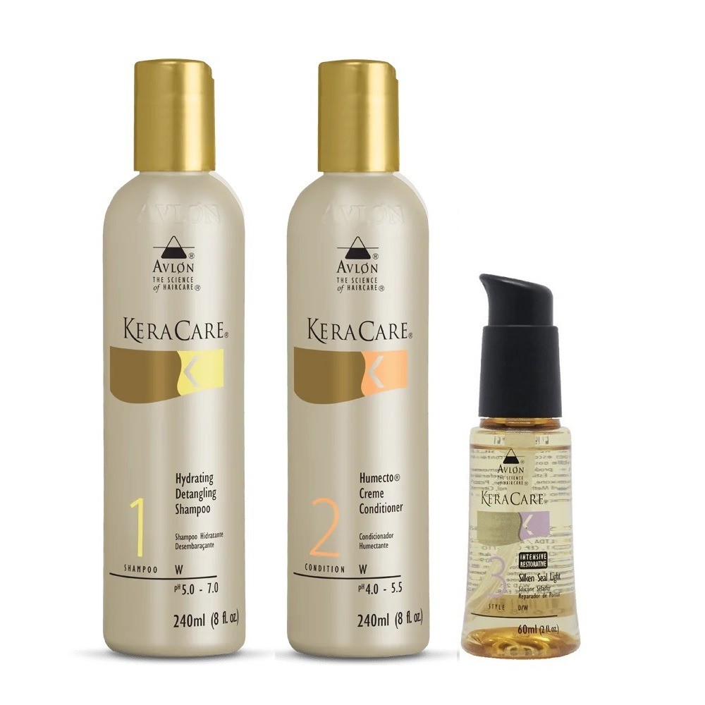Kit Avlon KeraCare Hydrating Detangler Shampoo 240ml + Humecto 240ml + Silken Seal Light 60ml
