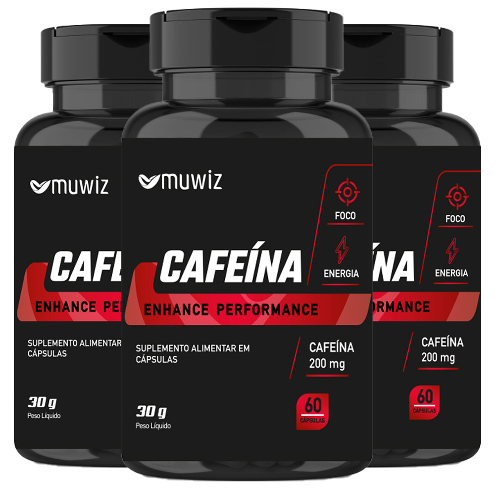 CAFEINA EM CAPSULA DE CAFEÍNA 200MG PURA PERFORMANCE 60 CAPS MUWIZ KIT 3