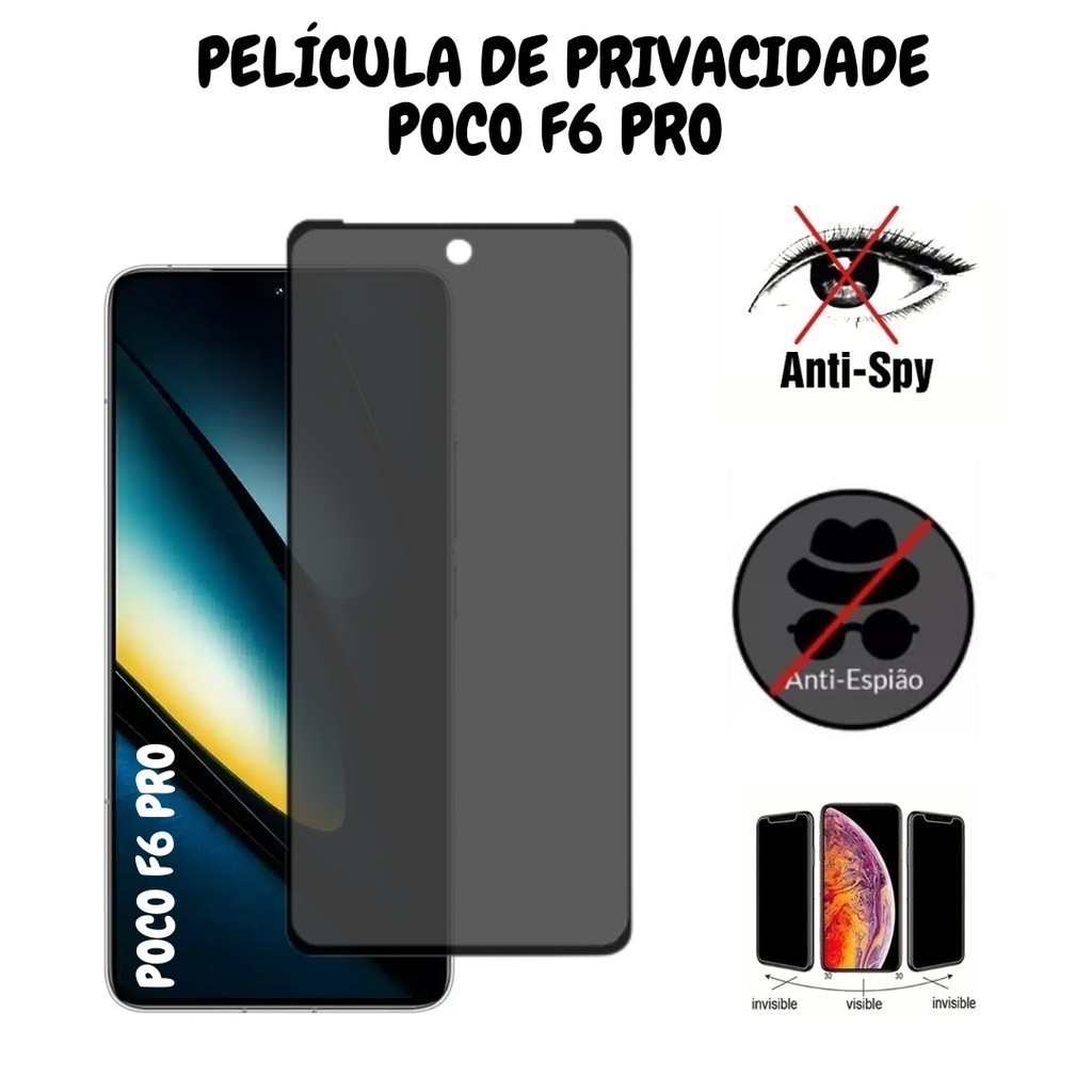 Película de Vidro 3D Privacidade Para Xiaomi Poco F6 Pro - Tela 6.67