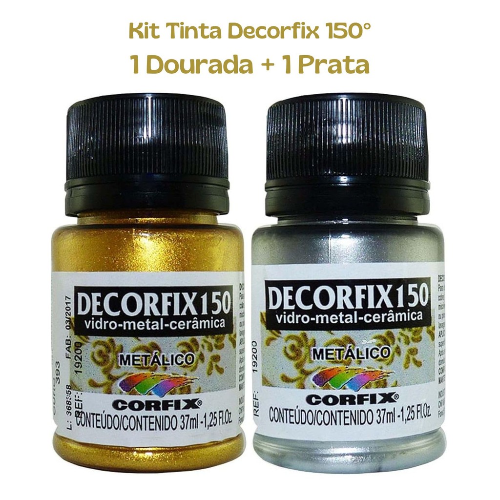 Kit 1 Dourada + 1 Prata Tinta Vitro Decorfix 150º Metálica 37ml Corfix