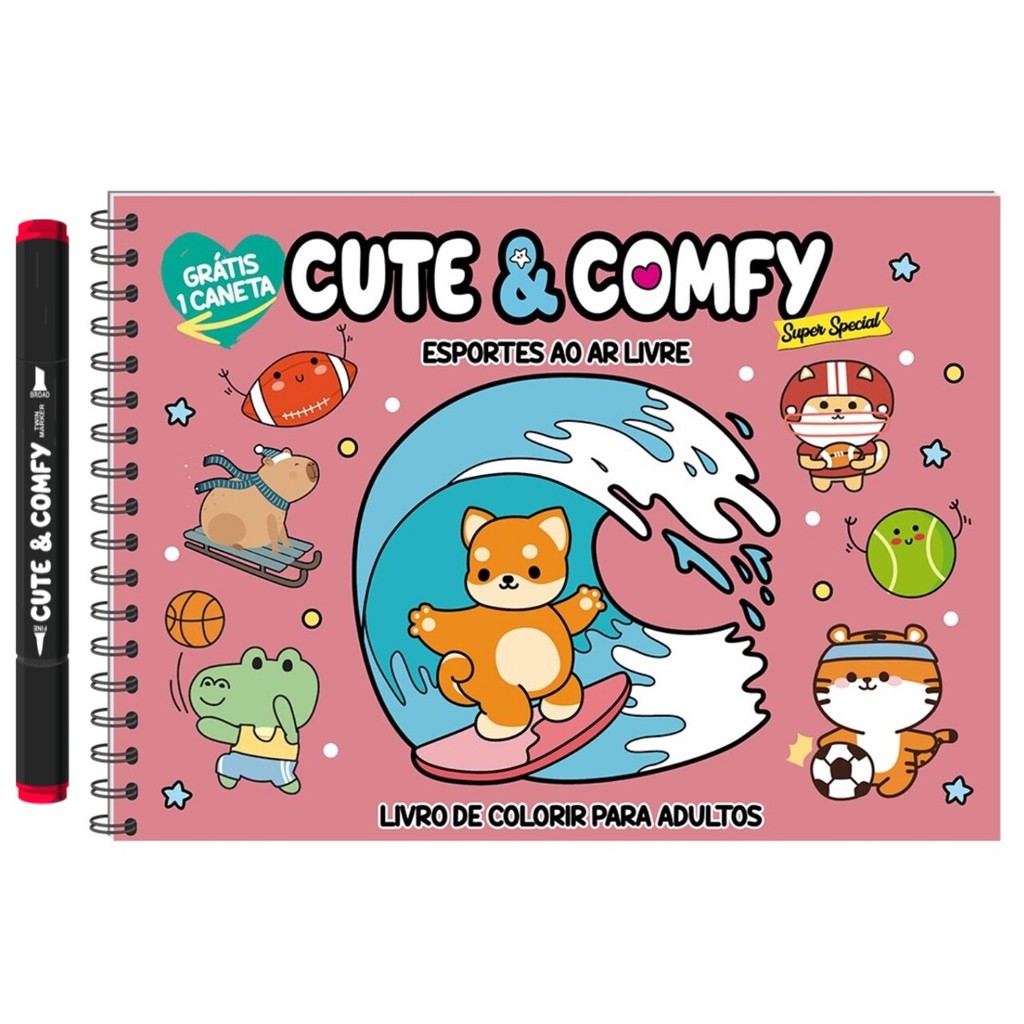 Cute & Comfy Super Special - Livro de Colorir Adulto - Esportes ao Ar Livre - Acompanha 1 Caneta