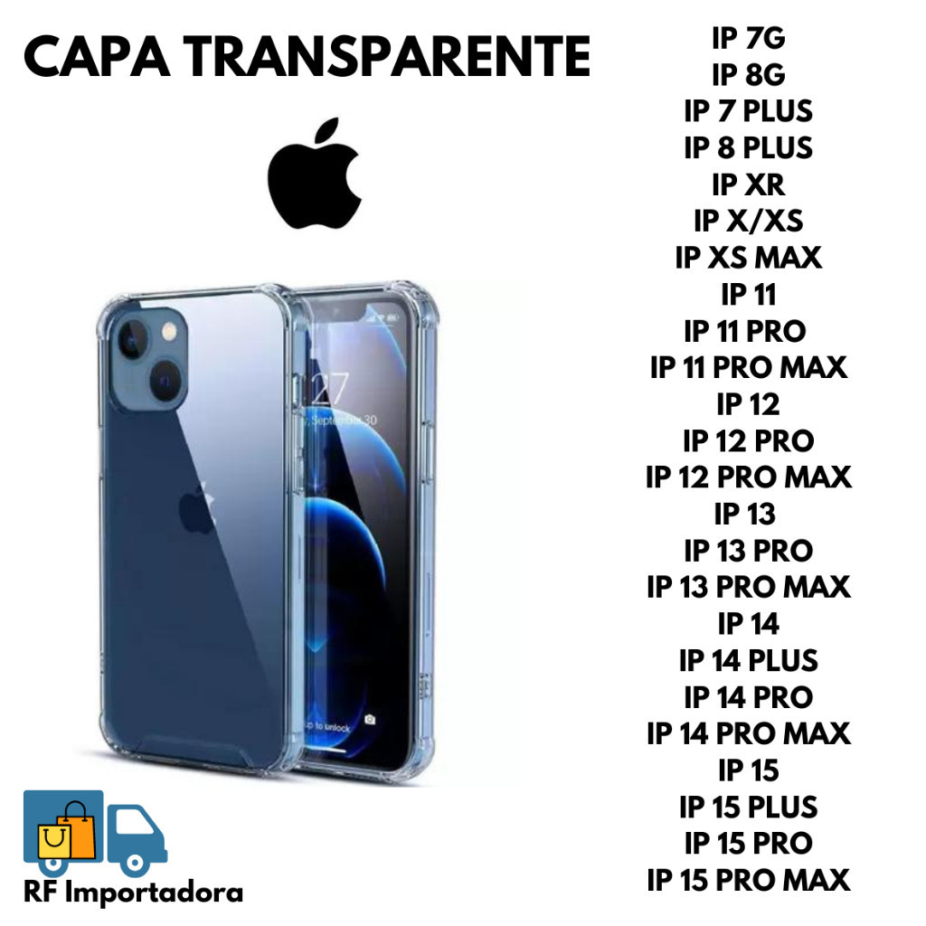 Capa Transparente TPU Anti Shock Para Iphone 7 8 XR X/XS XS MAX 11 12 13 14 15 16 PRO MAX em Oferta na Shopee