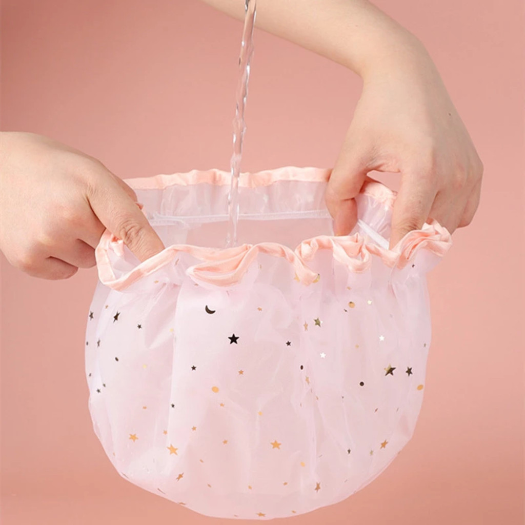 2Uni Touca Para Banho Camada Dupla Plástico Elástico Impermeável