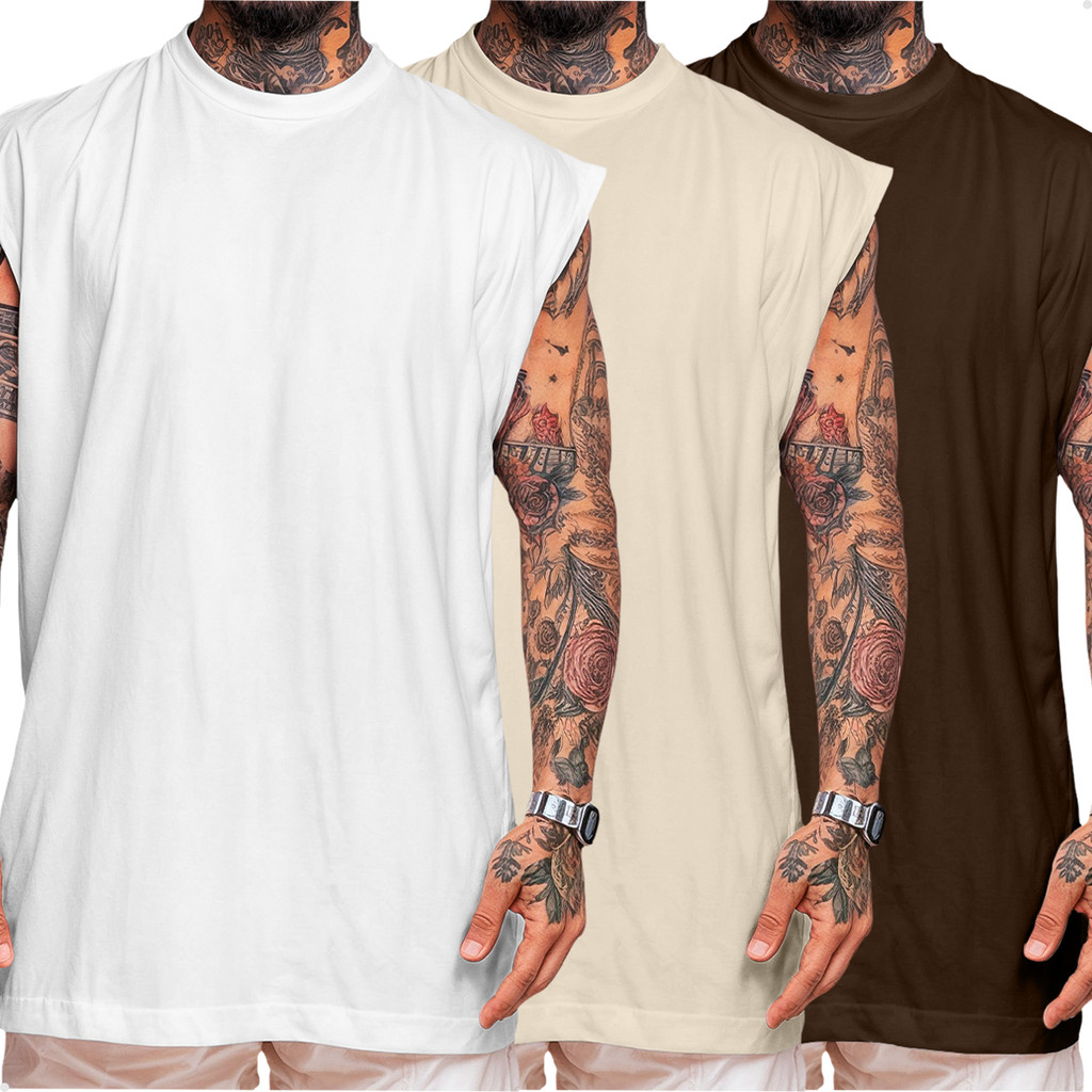 Kit 3 Camiseta Regata Oversized Streetwear Básica Em Algodão em Oferta na Shopee