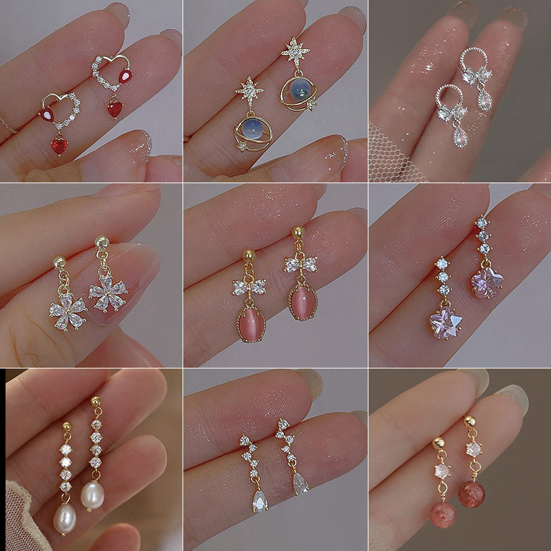 Nova Tendência Da Moda Design Elegante Delicado Coreano Doce Nó Arco Coração Zircão Borla Brincos Feminino Jóias Festa P