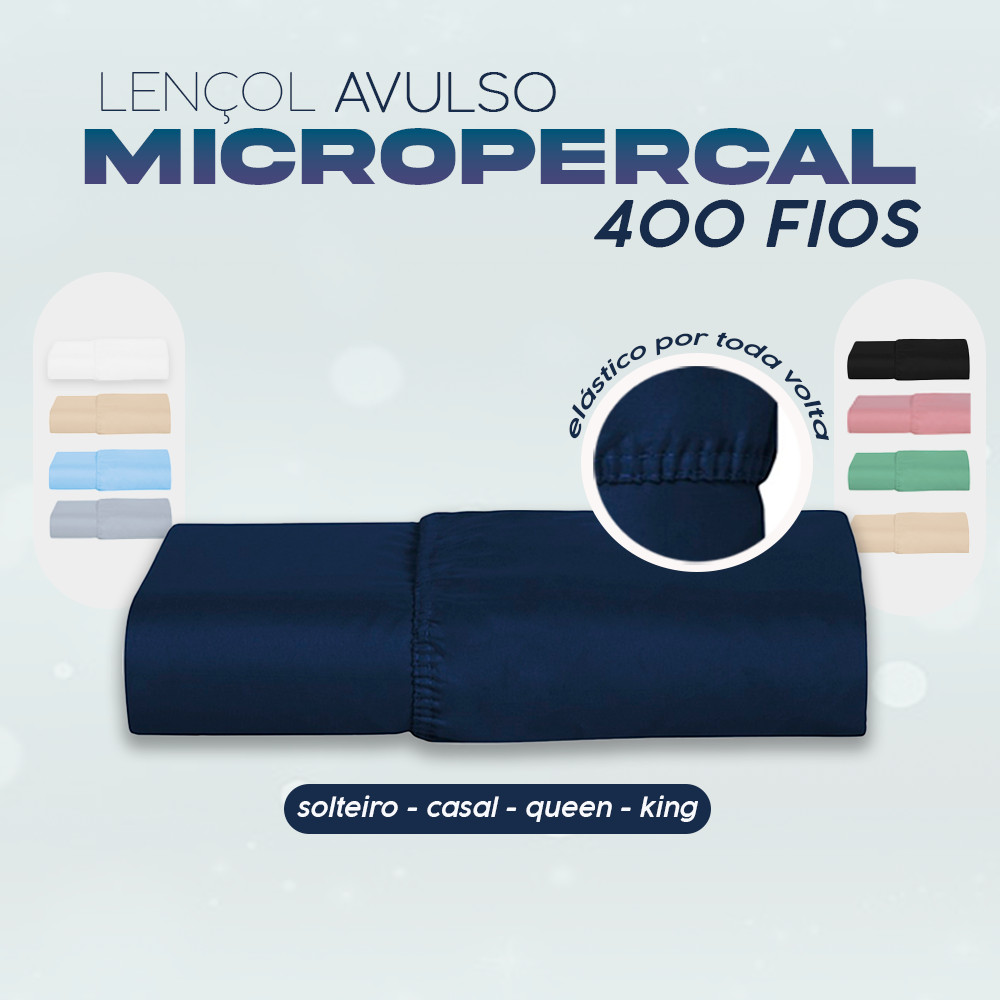 Lençol Avulso com Elástico - 400 Fios Micropercal Liso - Solteiro / Casal / Queen / King Toque Macio