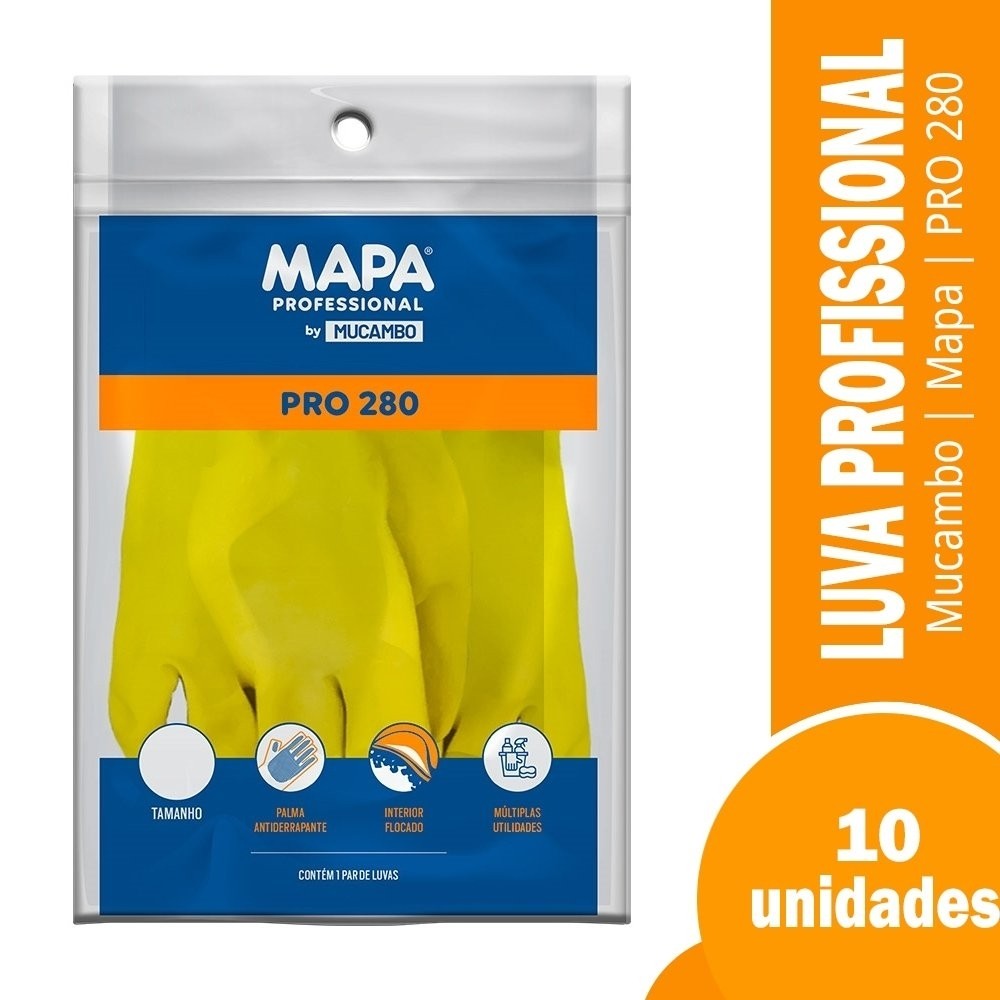 Luva Mucambo 280 Flex Profissional Flocada Amarela Tamanho G - Embalagem com 10 Pares em Oferta na Shopee