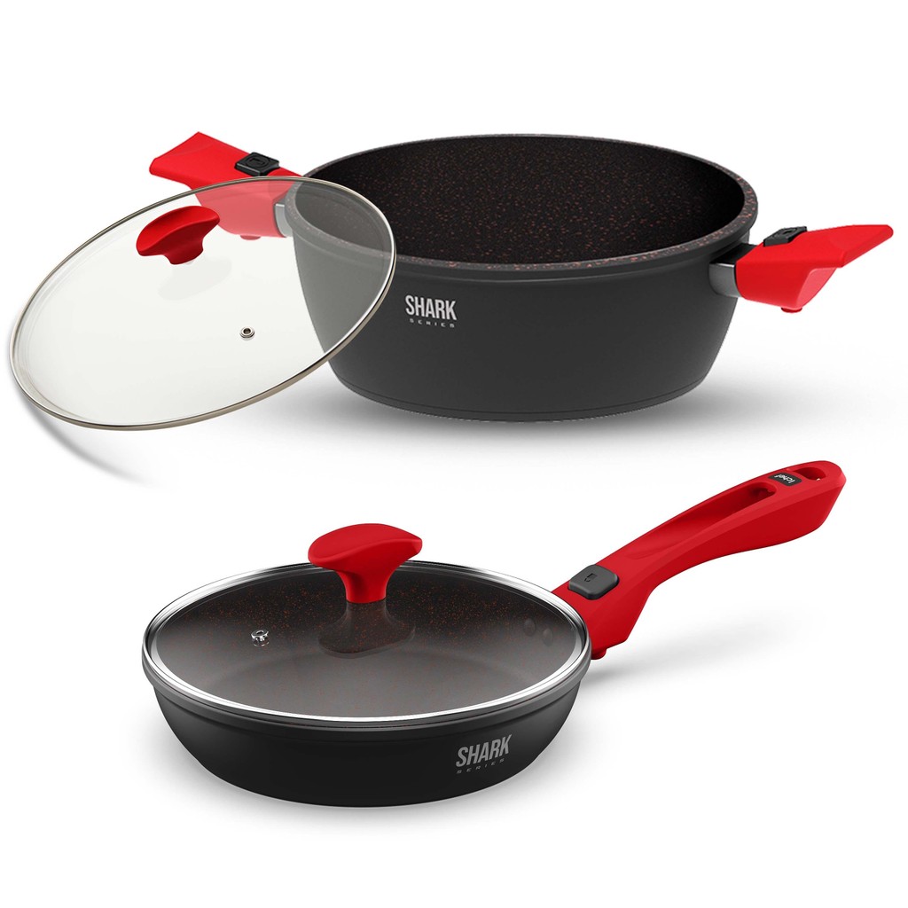 Panelas Ichef Ultra Family Size 24cm, Sauté Petit 20cm com Tampas de Vidro Vermelha Ichef em Oferta na Shopee