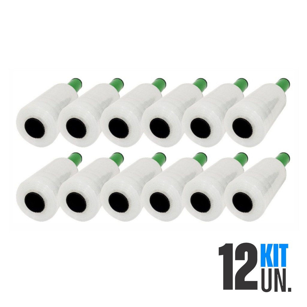 12x Rolo Filme Plástico Stretch 10cm x 120m c/ Cabo Aplicador Giratório Volante Malas Embalagens