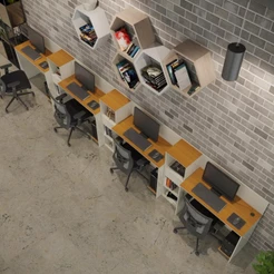 Conjunto de Escritório Smart 3 Livreiro e 4 Mesas 90cm