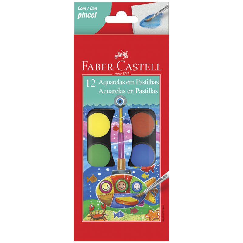 Aquarela pastilha 12 cores 19.0012 Faber-Castell em Oferta na Shopee