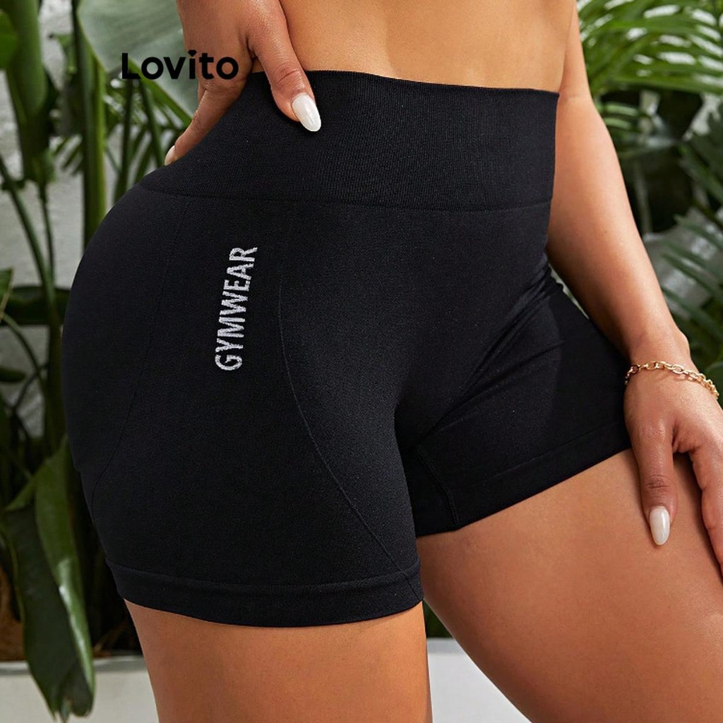 Lovito Legging Esportiva Simples com Estampa para Mulheres LNL52166 - Women Clothes