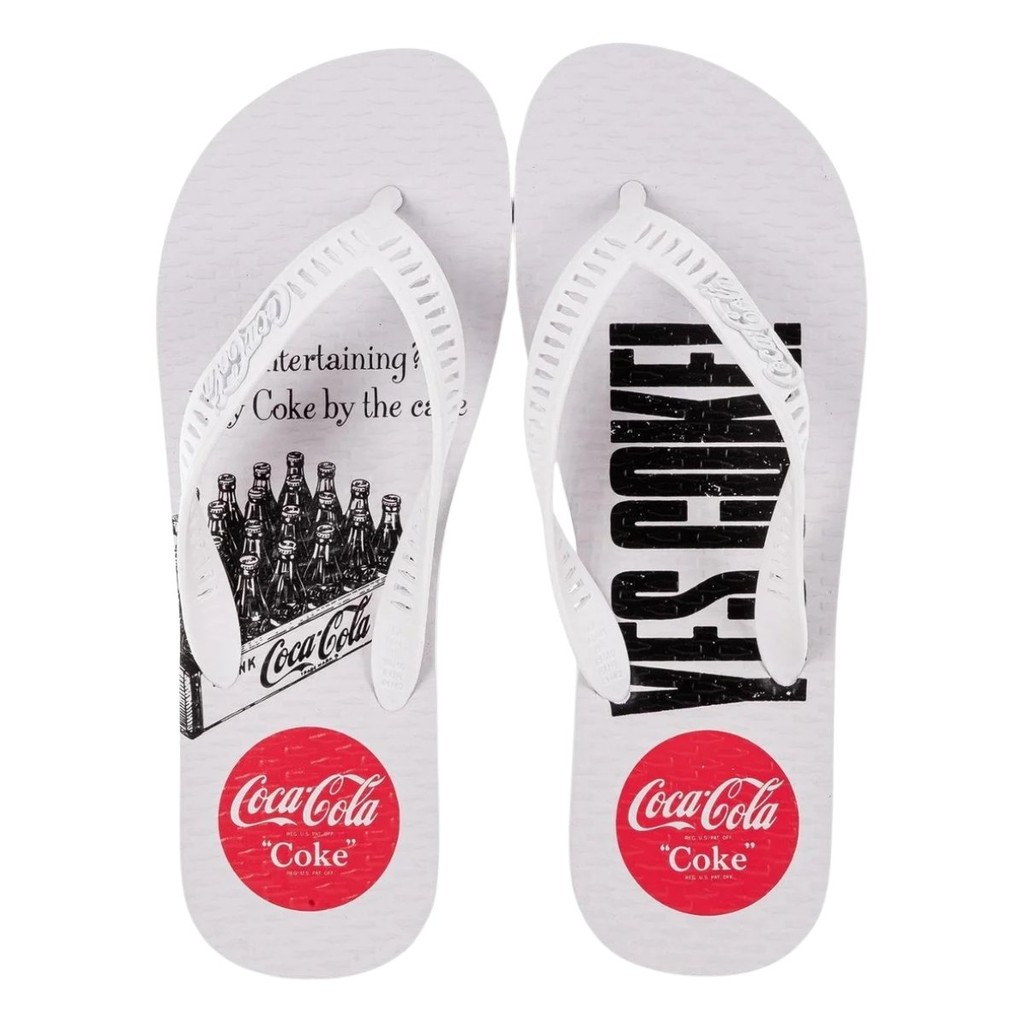 Chinelo Coca-Cola Yes Coke Masculino Casual Branco Confortável Leve Solado Borracha Original