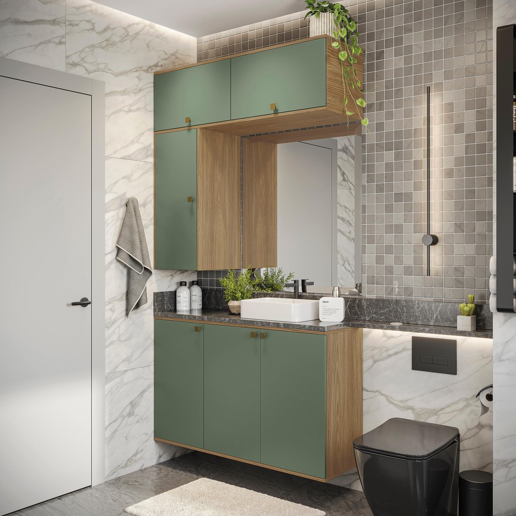 Conjunto para Banheiro Kappesberg Celeste 4 Peças Nogueira/Verde 120cm - Home & Living