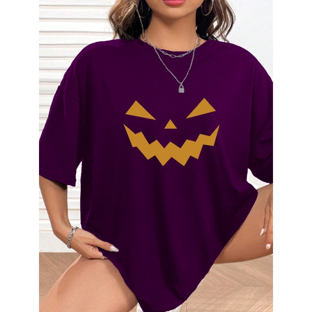 Camiseta Oversized Unissex Skatista Estampada Abóbora Halloween Blusa Streetwear Feminina Old School