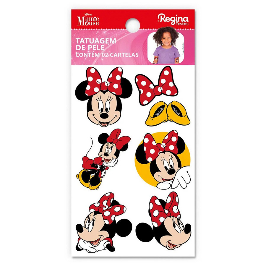 Tatuagem Temporária para Pele - Minnie Mouse - Disney - 12 unidades - Regina - Rizzo