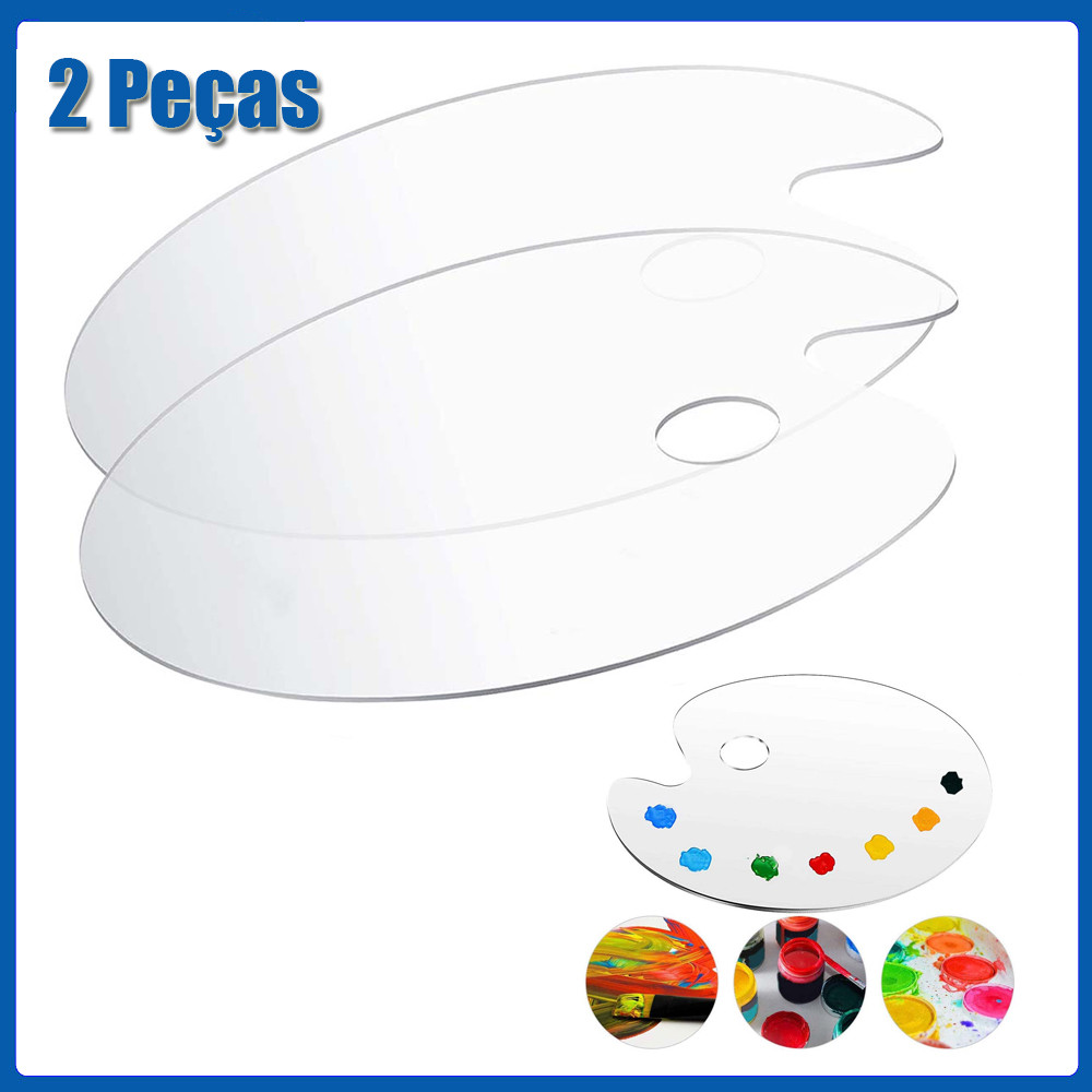 Paleta de pintura acrílica transparente, 2 peças, artista misto, aquarela e ferramentas de pintura a óleo, fácil de limp em Oferta na Shopee