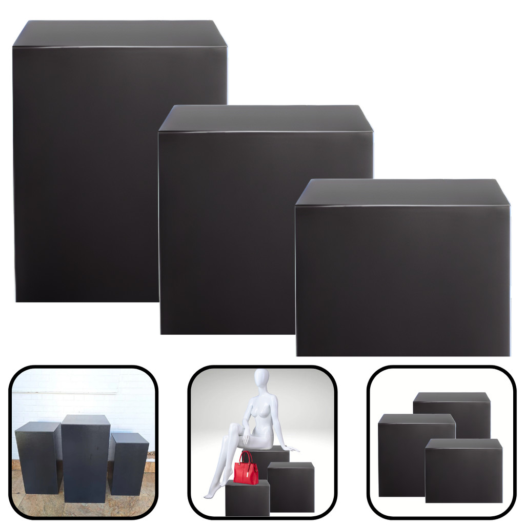 Kit 3 Cubo Tablado MDF Preto 60/45/30