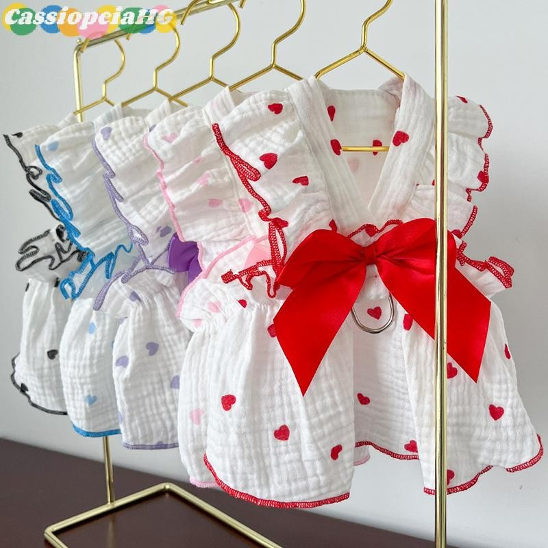 (Cassiopeiahg) Moda Doce Arco Vestido De Cachorro Roupas Amor Impressão Chihuahua Filhote Gato Princesa Vestuário Bonito