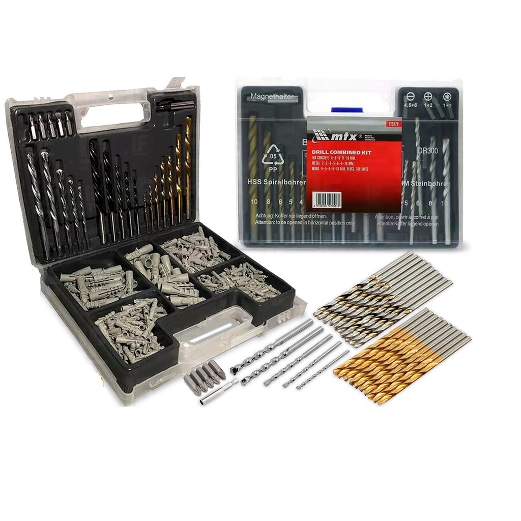 Kit de Brocas Bits e Buchas Plasticas com 300 Pecas MTX em Oferta na Shopee