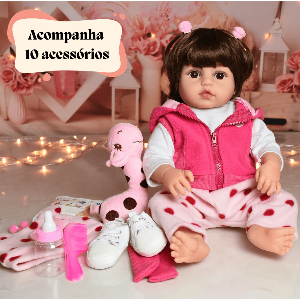 Bebê Reborn Girafinha 48cm Com Acessórios Articulada