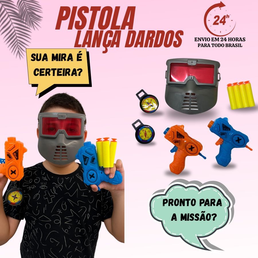 Brinquedo Lançador de Dardos Estilo Nerf Arma Pistola Lançador De Dardo + Máscara e Bússola