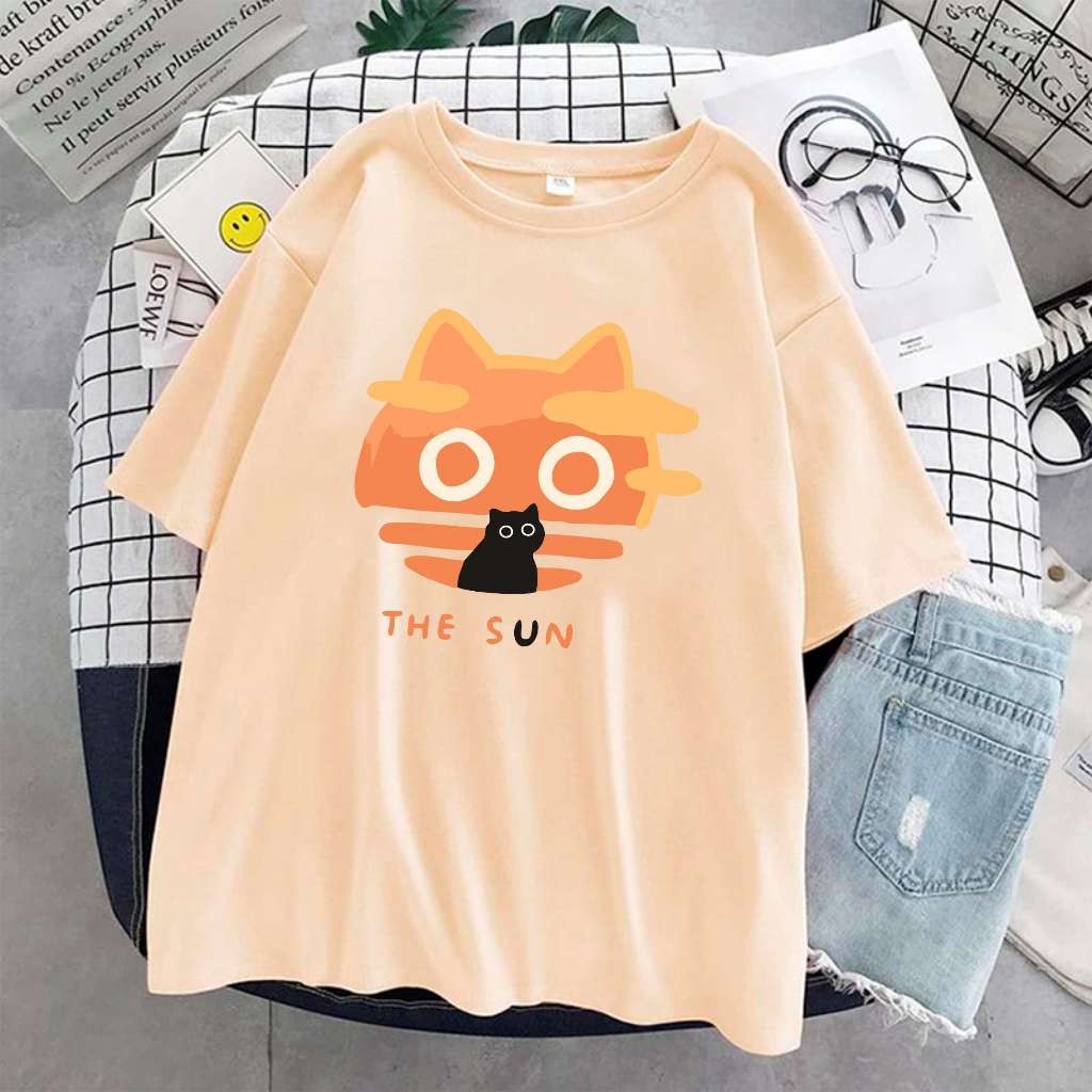 Camiseta Premium Feminina Gatinho Gato Cat The Sun The Moon Sol Harajuku Algodao 30.1 Envio Imediato em Oferta na Shopee