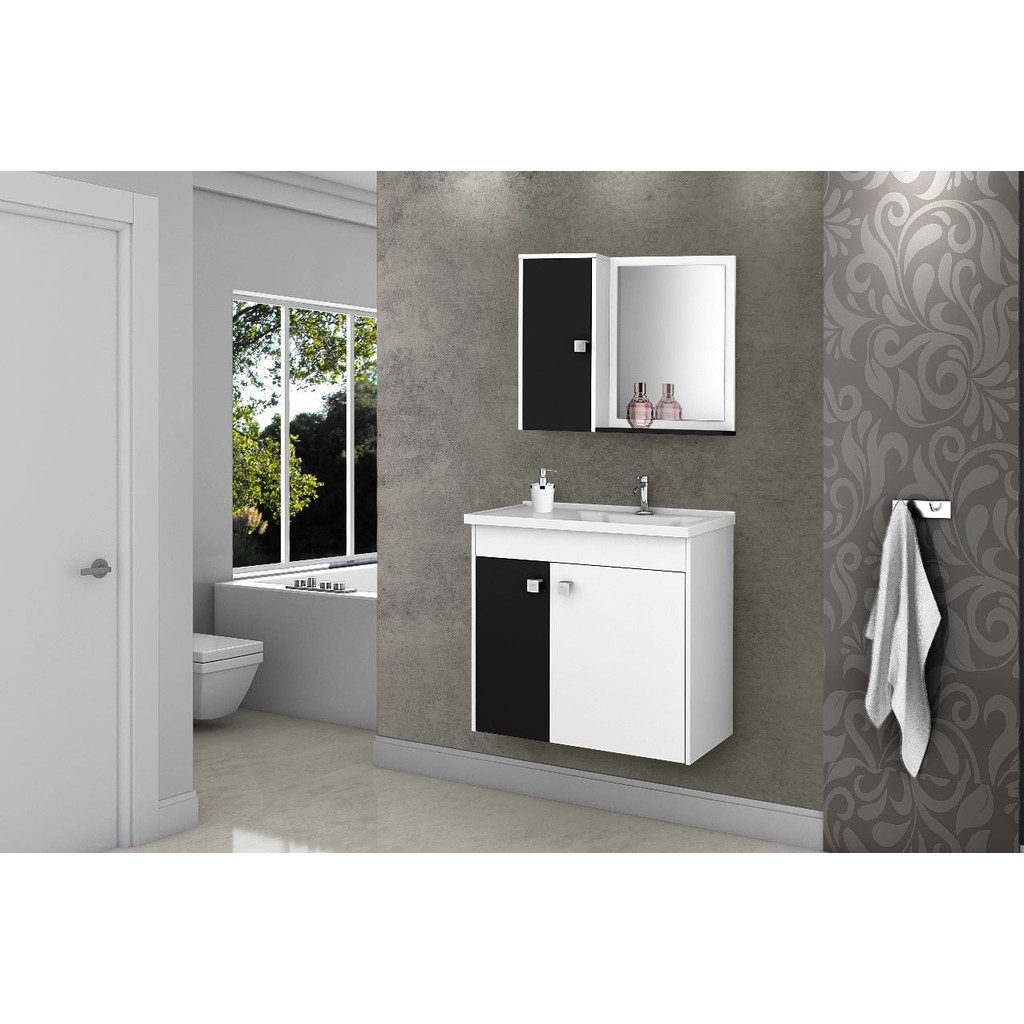 Conj Gabinete Munique 2074286 Banheiro Branco Preto Fosco