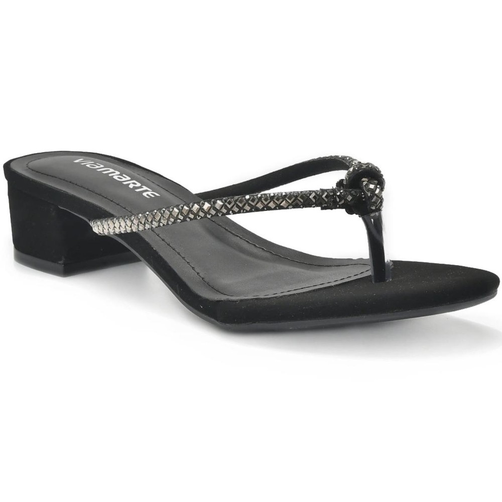 Tamanco Via Marte Tira Nó Strass Salto Bloco Feminina - Preto em Oferta na Shopee