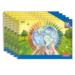 Caderno de Cartografia e Desenho Espiral Flexível 96 Folhas Basic Art - Pacote Com 5 Unidades