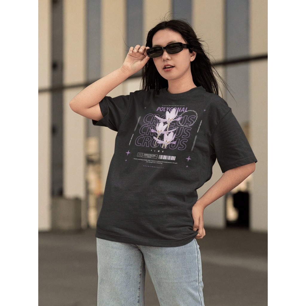 Camisa Camiseta Tshirt Ombro Caido Oversized Gola Alta Streetwear P/Dia a Dia Treinar Academia Estampado - FLORES