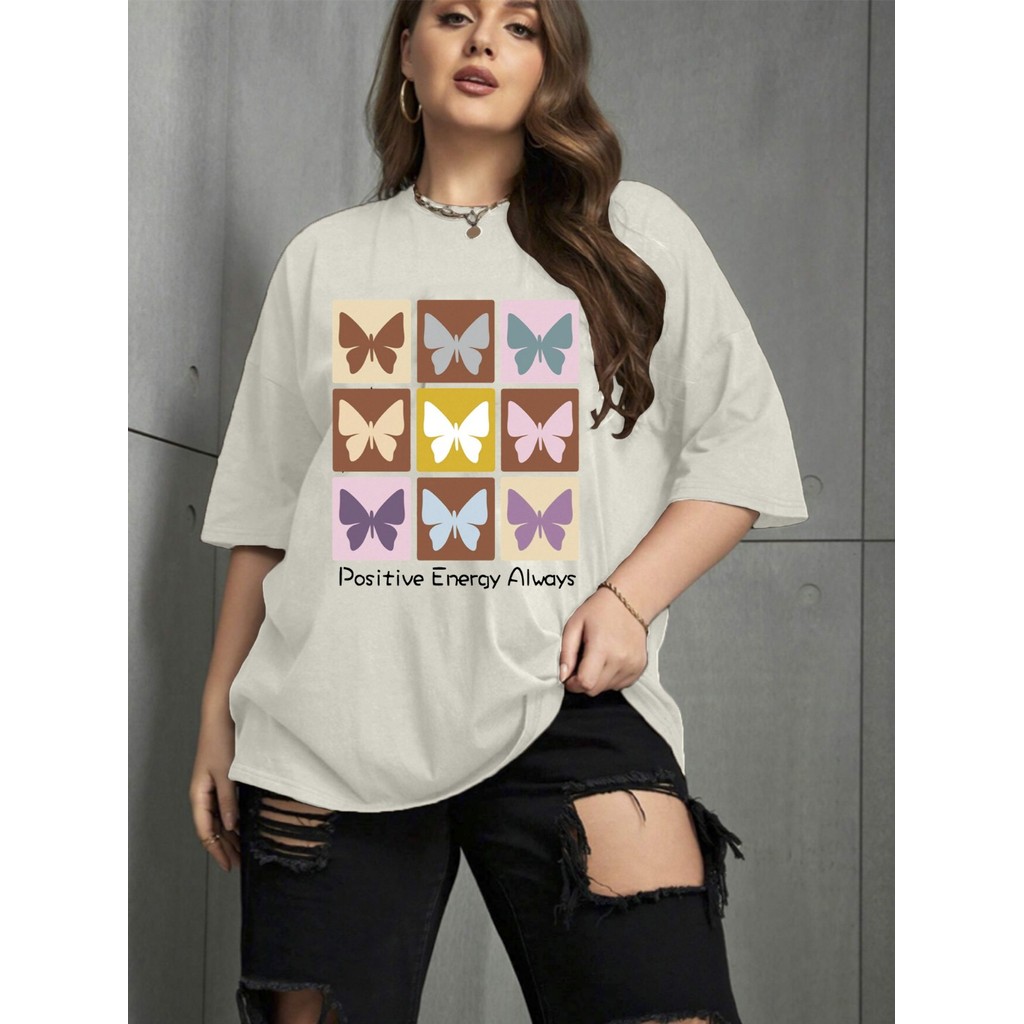 Camiseta Oversized Unissex Plus Size Confortavel Blogueira T-Shirt Estampada Borboletas Casual