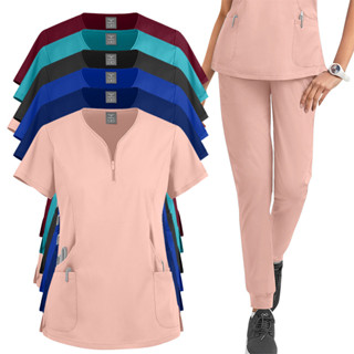 Camiseta + Calça De Corrida Nova Moda Terno Esfoliante Médico Feminina Com Bolso Decolet Em Queijo Enfermeira Cuidador U em Oferta na Shopee